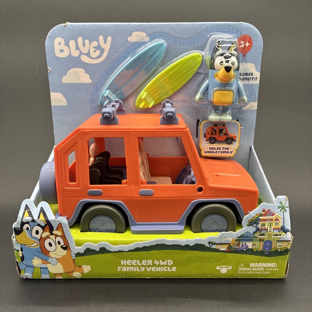Bluey Heeler 4WD Family Vehicle NIB Bandit Figure Surfboards Jeep Car Toy